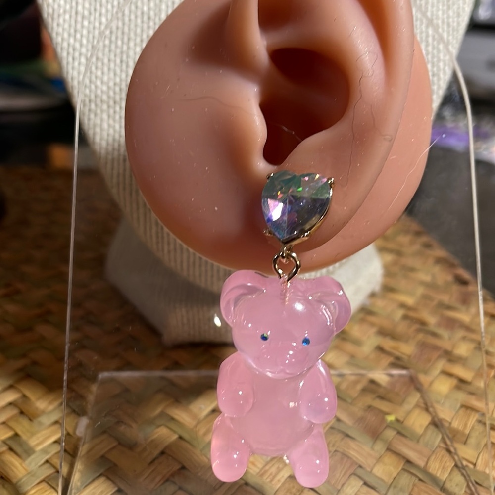 Betsey Johnson Ink Gumi Bear Dangling Earrings with Iridescent Stone